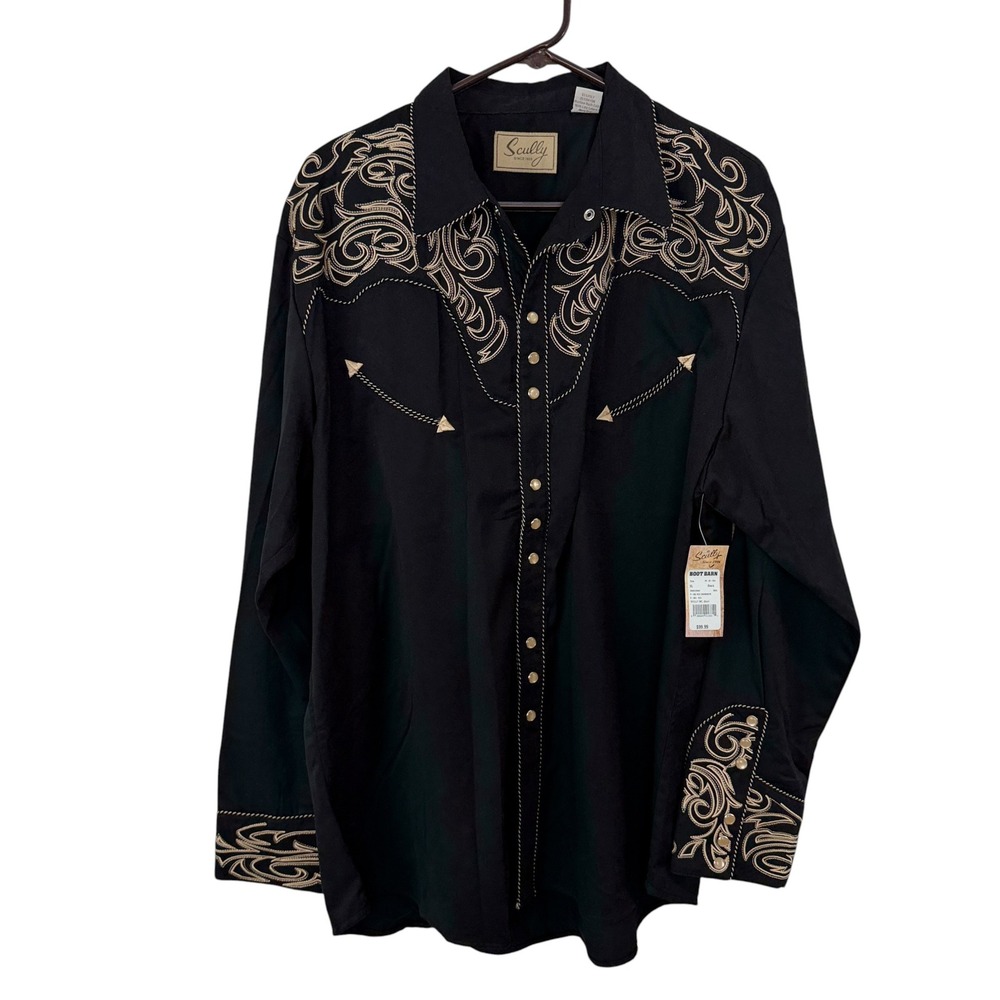 Scully Shirt Mens XL Black Western Embroidered Snap Button Cowboy Ranch NWT